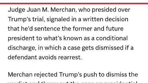 Trump isn't going to be sentenced no face jail time come Jan 10 he be discharge trump wins 01/03/25