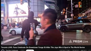 Toronto LIVE: Fans Celebrate On Downtown Yonge St After The Jays Win A Spot In The World Series