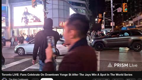 Toronto LIVE: Fans Celebrate On Downtown Yonge St After The Jays Win A Spot In The World Series
