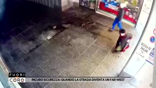 Anger growing in Italy as the cctv is released showing a migrant dragging an 80