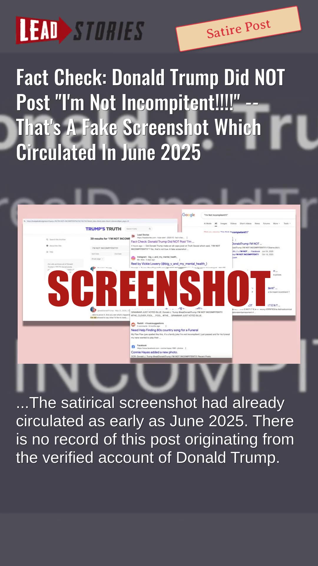 Fact Check: Donald Trump Did NOT Post Im Not Incompitent!!!! -- Thats A Fake Screenshot