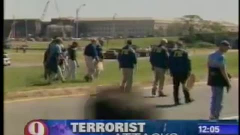 911 Pentagon FEMA Plane Scare And FBI Sweep Show At Media Staging Area (9-12-2001)