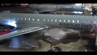 A ground crew member at Dallas Fort Worth Airport lost command of the refueling pipe