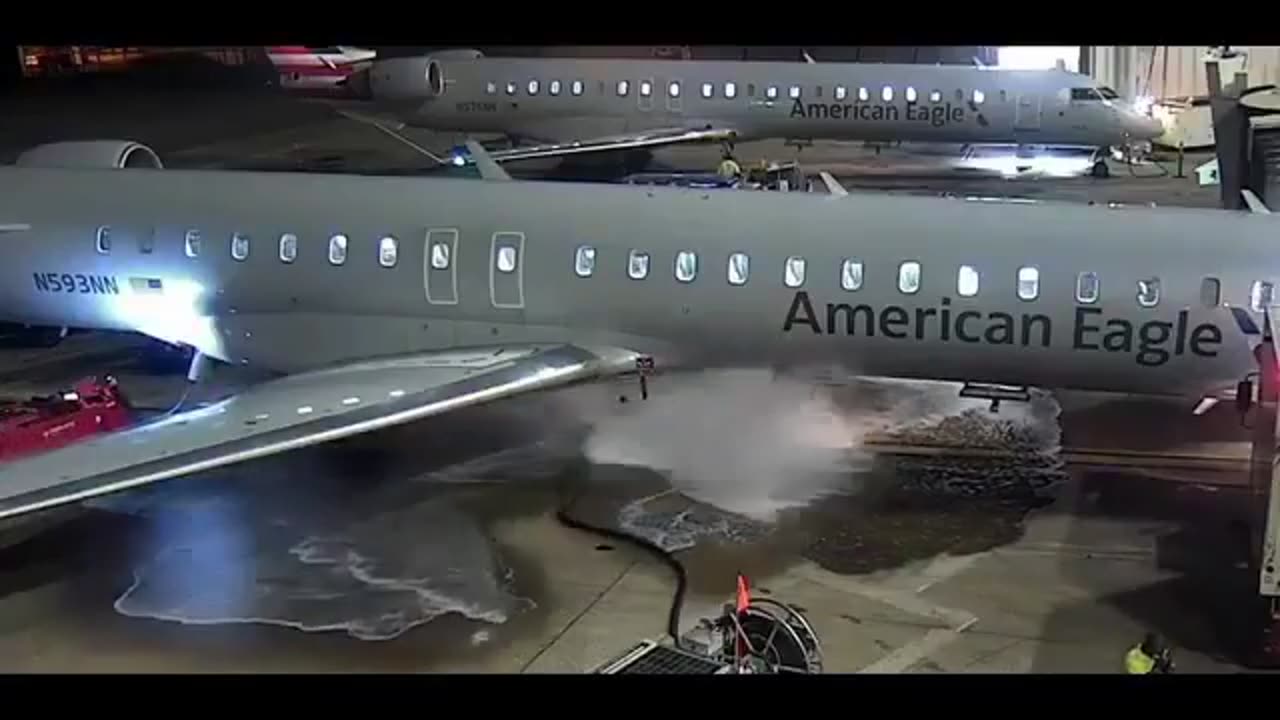 A ground crew member at Dallas Fort Worth Airport lost command of the refueling pipe