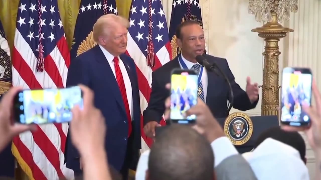 President Trump welcomes Tiger Woods at the White House