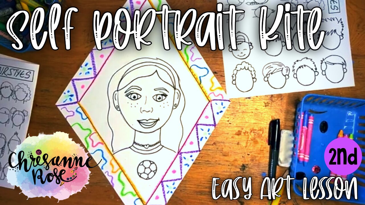 Self Portrait Drawing on a Kite! Easy Art Lesson for Homeschools and Classrooms