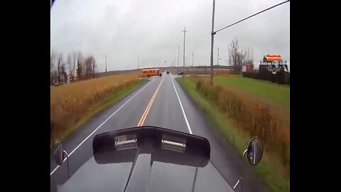 School bus pulls out on semi truck, careless unsafe driving