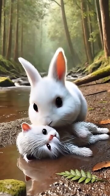 "Brave Rabbit Reunites Lost Kitten with Her Mother!" #rabbitrescuejourny