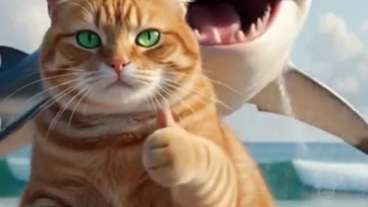 😍 A chubby orange cat sitting on the beach 💕❤️