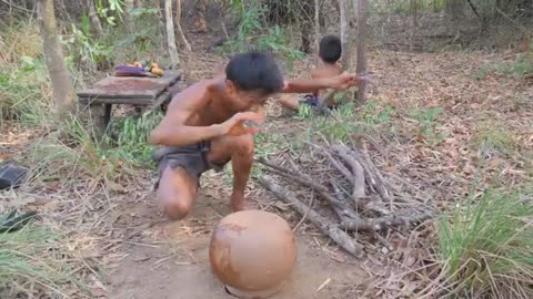 Wilderness cooking Goose In jungle -eating delicious