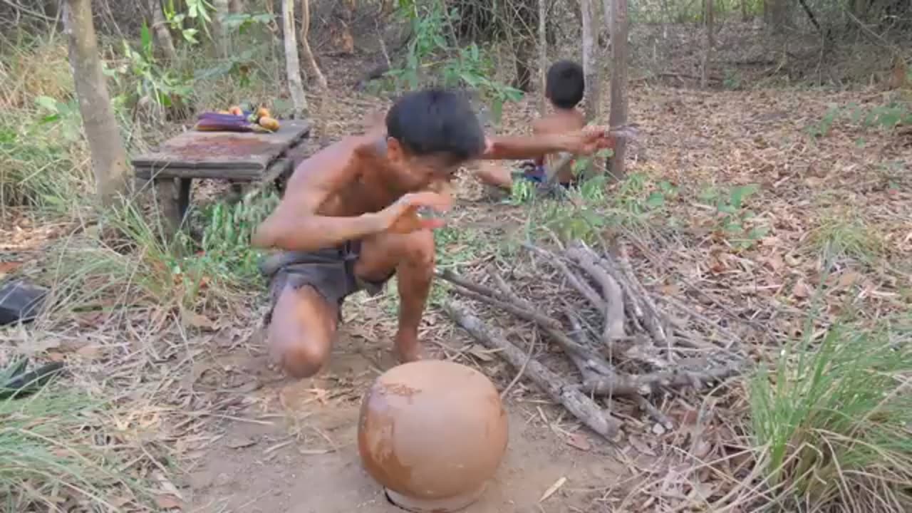 Wilderness cooking Goose In jungle -eating delicious