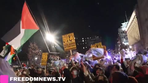 Hundreds of pro-Palestine protesters are chanting Gaza is not for sale!