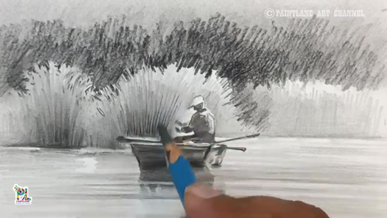 How to draw Artist doing Painting at Lake || Easy Pencil Shading