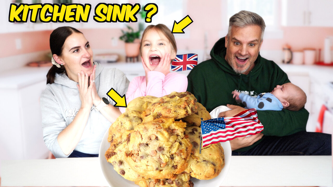 🇬🇧🇺🇸 Brits Try Kitchen Sink Cookies for the FIRST TIME! | Elana H Takes Over the Kitchen 🍪🥛