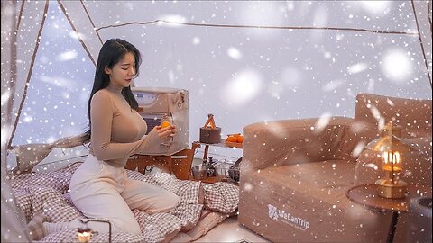 ❄️Solo Camping In A Hot Giant Air Tent On A Snowy Day