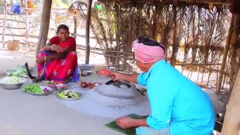 Village life cooking food eating food