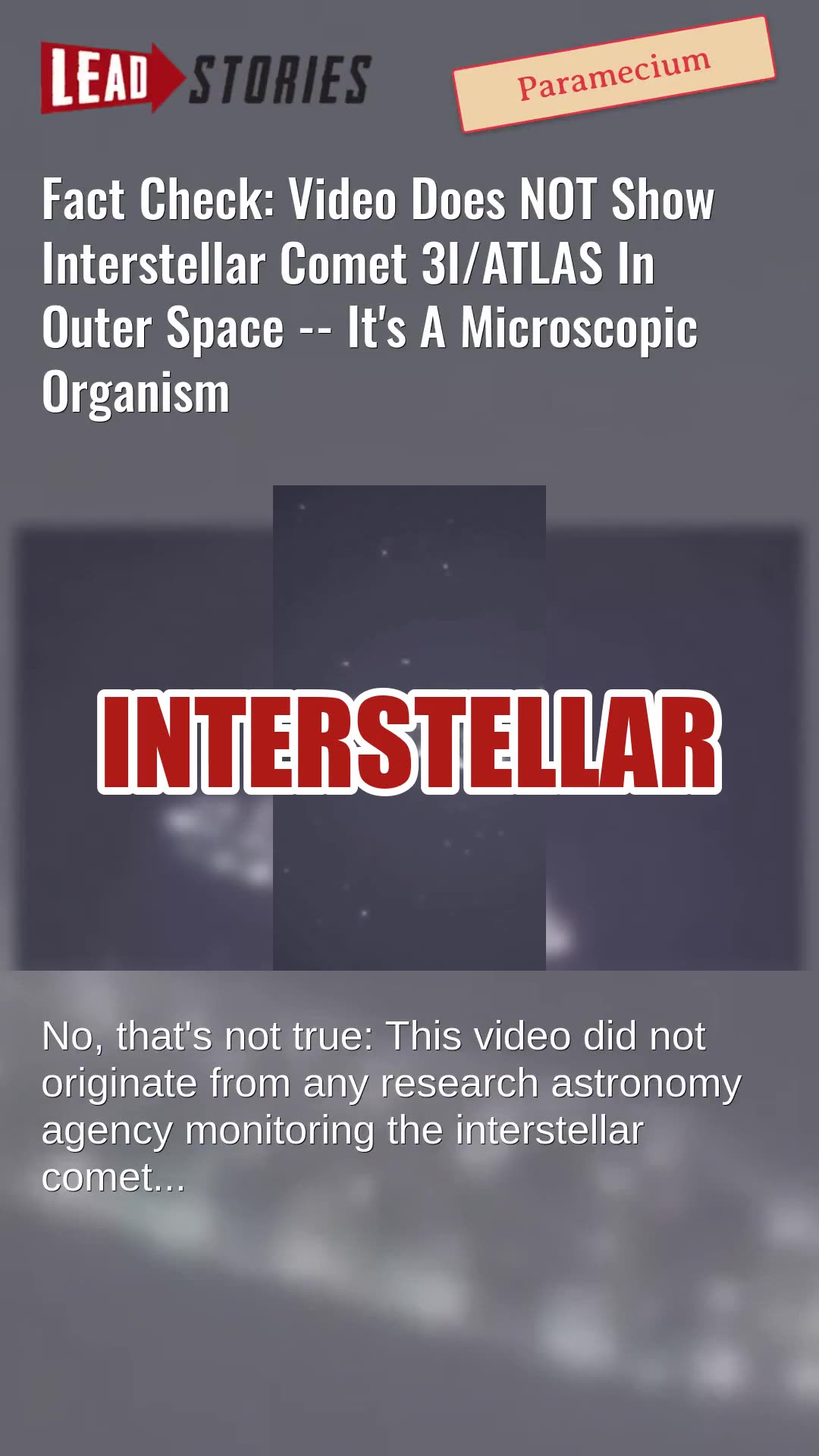 Fact Check: Video Does NOT Show Interstellar Comet 3I/ATLAS In Outer Space -- Microscopic Organism