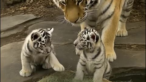 Tiger Family Finds a Newborn Floating on Water