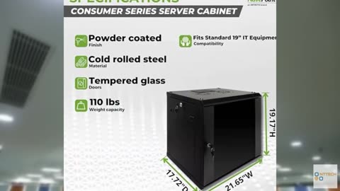 NavePoint 9U Server Rack Enclosure with Glass Door, Cooling Fan, Locks, & Remova