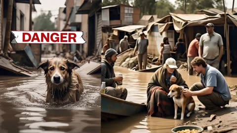 Heroic Rescue: Man Saves Drowning Dog in Flood!