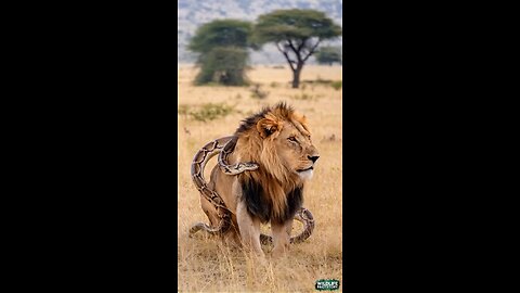 African python coiled around a mane lion | deadliest sight in savannah.