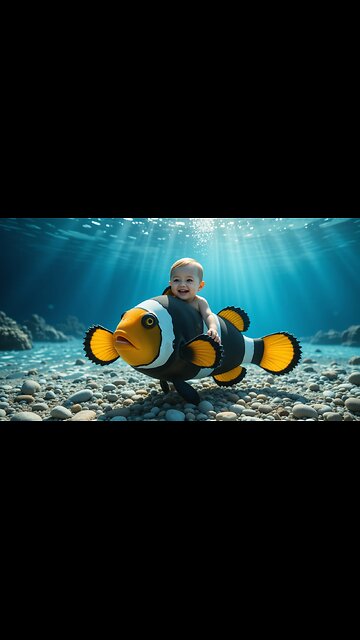 Underwater Joy: Baby's Epic Ride on a Clownfish