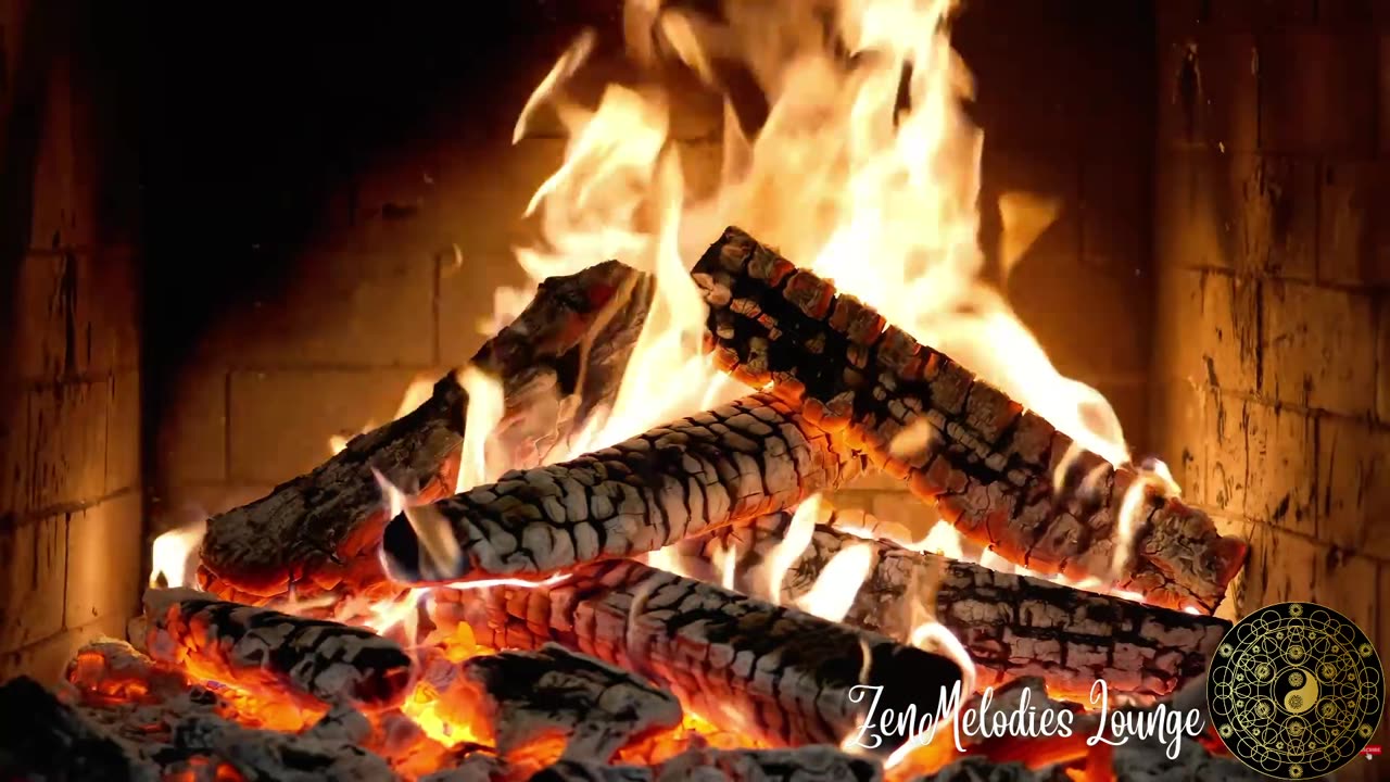 Fireplace crackling and jazz