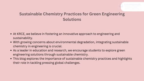 Sustainable Chemistry Practices for Green Engineering