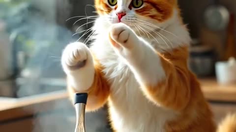 My cat was hungry, but he wanted to catch the smoke