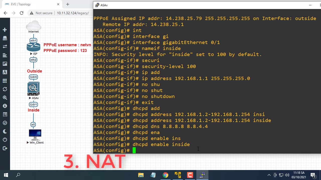 How to configure PPPoE, NAT, DHCP on Cisco ASA