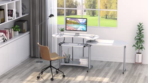 LITTLE TREE L-Shaped Computer Desk, Rotating Corner Desk