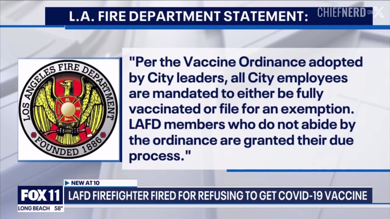 LA Firefighter Fired for Refusing COVID Vaccine While Others Kept Jobs