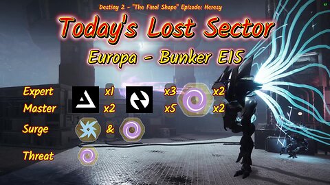 Destiny 2: 2-11-25 Bunker E15 is the Lost Sector. Arc/Void Surge.