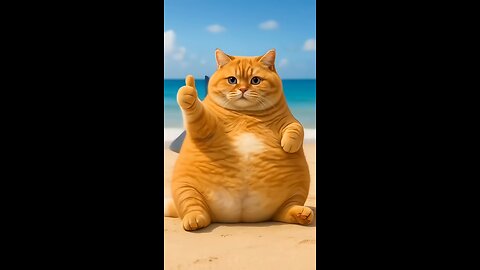 Orange cat fight with a shark. Ai cartoon orange fat cat funny video