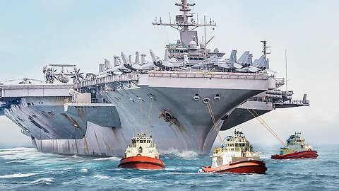 Powerful Tugboats Pull Massive $13 Billion US Aircraft Carrier to the Ocean