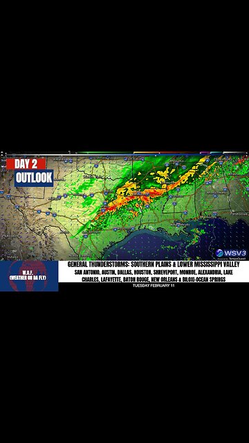 🌩️ Scattered Storms: Southern Plains to Mississippi Tues! 2/10/25 #shorts #weather