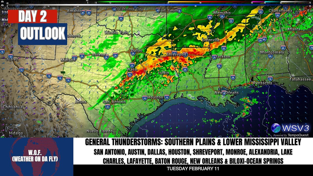 🌩️ Scattered Storms: Southern Plains to Mississippi Tues! 2/10/25 #shorts #weather