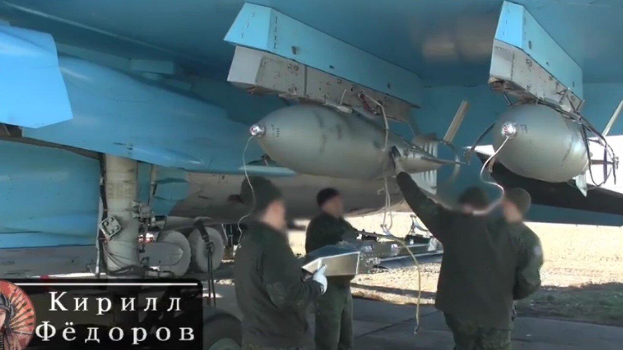 Russian airfield video of combat preparations before an Su-34 fighter-bomber take-off on a mission