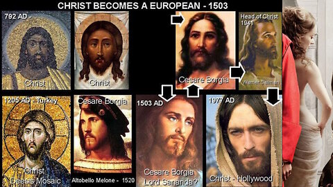Jesus Christ from dark skin black to white italian european in 1503. Pope's Son