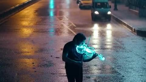 Sora 2 — Glowing Violinist in the Rain | Moody VFX Short