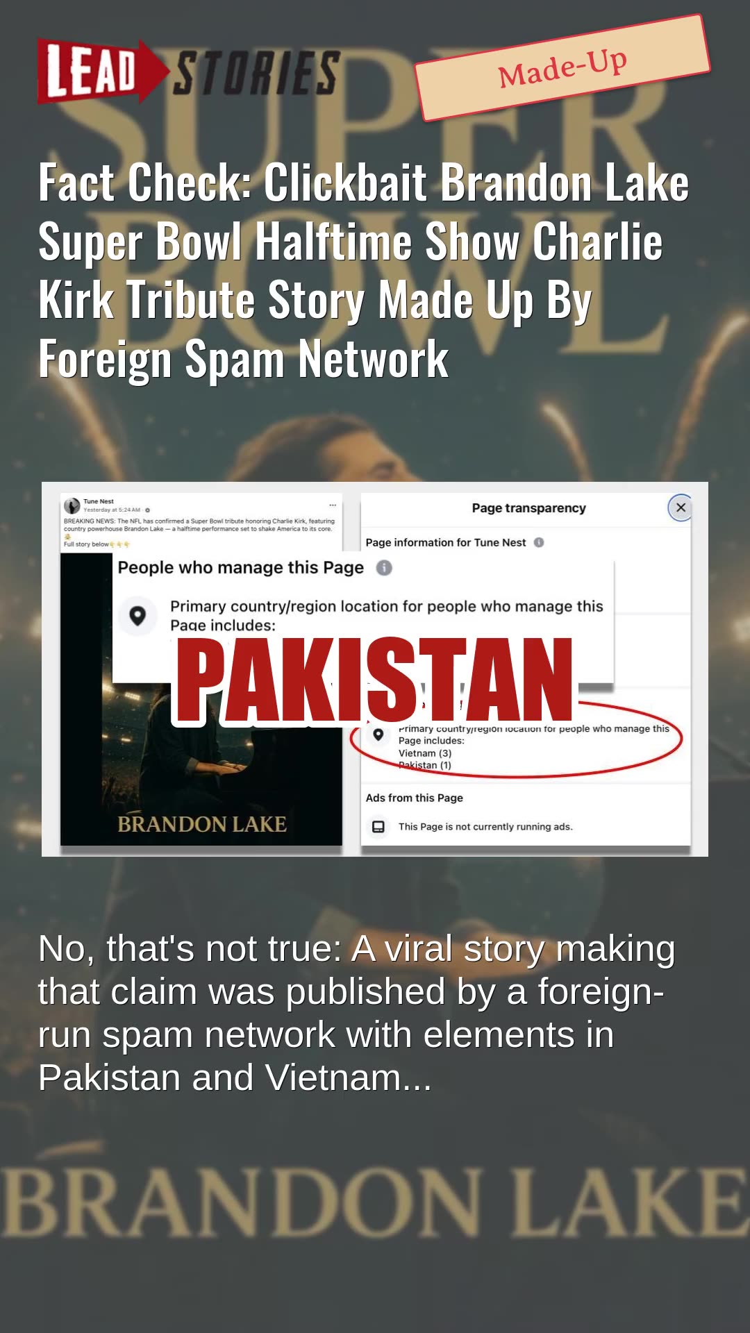 Fact Check: Clickbait Brandon Lake Super Bowl Halftime Show Charlie Kirk Tribute Story Was Made Up