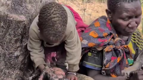 Hadzabe Tribe Real African Hunters Enjoy Lunch
