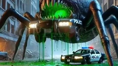 Kitten attack by the monster near a police Car .plz follow me
