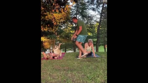 Dog interrupts girls Yoga 🐶🤣🤣