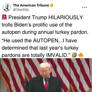 Trump Hilariously Declares Biden’s Turkey Pardons Were Invalid Because Of Autopen