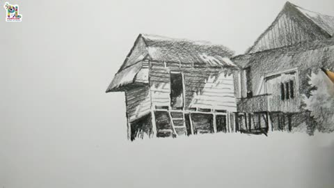 How to draw cabin hut in Scenery Art | Pencil sketch and Shading