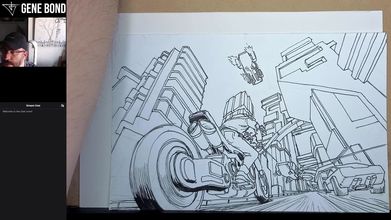 Drawing cyberpunk motorcycle