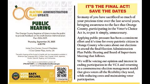 OC ROV - Election Administration Plan (EAP) Public Hearing (25 Sept 2025)