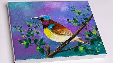 How to draw bird on branch _ Bird Painting _ Acrylic Painting Tutorial
