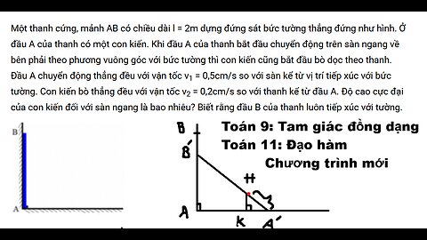 Toán 11: Đạo hàm: Một thanh cứng, mảnh AB có chiều dài l = 2m dựng đứng sát bức tường thẳng đứng